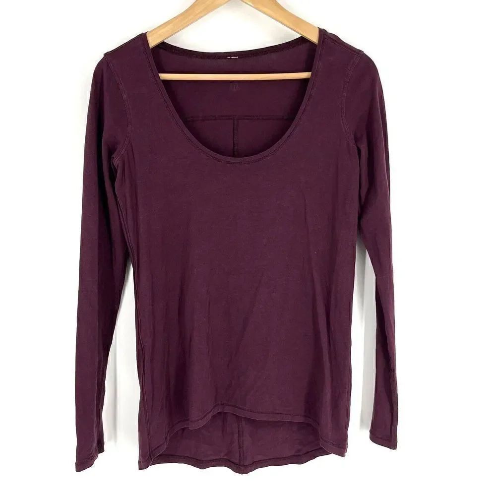 Lululemon Love T Shirt Size 4 Women Maroon Red Cotton Scoop Neck Long Sleeve Tee